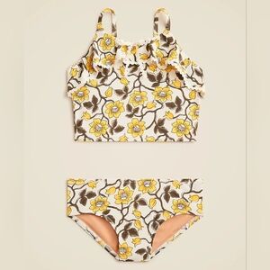 Crewcuts Girls Floral Ruffle 2 Piece Swimsuit, 4, White/ Yellow